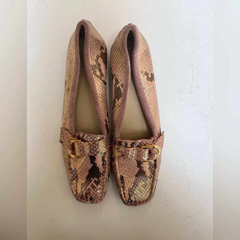 Stewart Weitzman Elegant Gold Snake Print Women's Loafers S